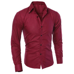 Men's Luxury Casual Social Formal Shirt Lapel Long Sleeve Slim Solid