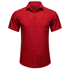 Fashion Red Luxury Shirt for Men Wedding Party Turn-down Collar Short