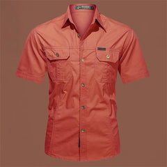 2024 Summer Green Cargo Shirts for Men Short Sleeve Casual Blouse