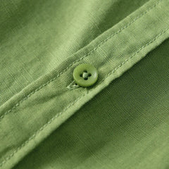 Green Cotton Linen Casual Shirts For Men Basic Classic Long Sleeve