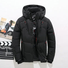 Men's White Duck Down Jacket Warm Hooded Thick Puffer Jacket Coat Male