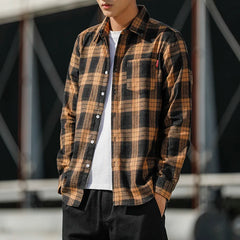 Harajuku Plaid Shirts Men's Spring Autumn Winter High Quality Casual