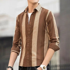 Spring Autumn New Fashion Striped Shirt Man Turn-down Collar Long