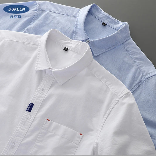 Dukeen 100% Cotton Oxford Spinning Shirt for Men Summer Casual Solid