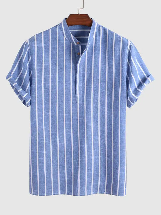 ZAFUL Striped Shirts for Men Half Button Collarless Short Sleeve