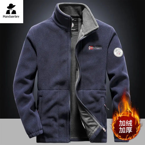 Winter Warm Fleece Jacket Men's Climbing Double Thickened Pocket