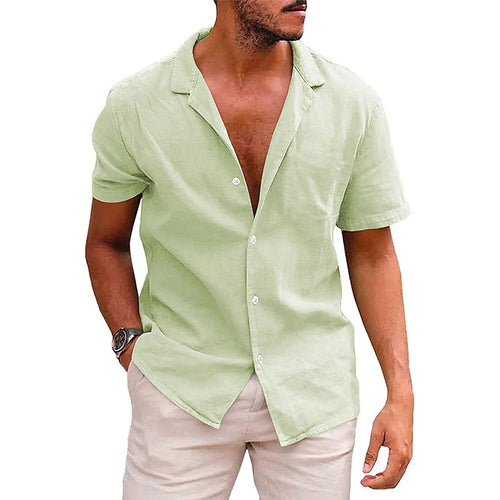 Cotton Linen Hot Sale Men's Short-Sleeved Shirts Summer Solid Color