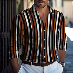 Striped Men's Business Casual 3D Printed shirt Spring/Summer lapel