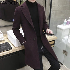 Men's Thick Wool Blends Trench Long Casual Top Coats Fashion Warm Coat