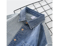 New Men's Denim Shirts Spring High Street Loose Long Sleeves Jean Tops