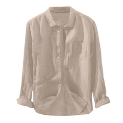 Camisa Masculina Linen Shirt Men Baggy Solid Cotton Linen Long Sleeve