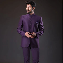 Fashion Stand Collar Single Breasted Suits for Men 2 Piece Indian