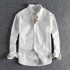 Spring and Autumn Men's Retro Long-sleeved Shirt New Twill Cotton