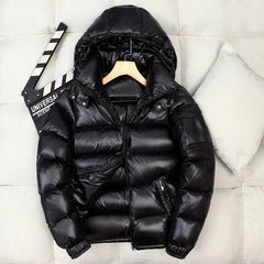 Men Shiny Duck Down Coats Winter Hooded Casual Down Jackets White Duck