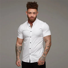 Men's Fashion Dress Shirt Summer Classic Slim Fit Button Short Sleeve