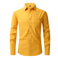 Yellow Mens Dress Shirts 2023 Spring New Regular Fit Stretch Button