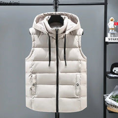 Autumn Winter Men's Parkas Vest 2024 Fashion Trend Zipper Hooded Stand