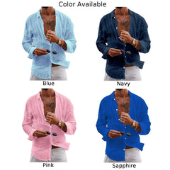 Button-Down Shirts Men\'s Loose Casual Cotton Linen Button Down Long