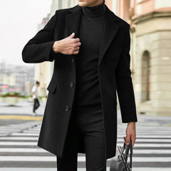 Solid Color Lapel Coat Men's Winter Lapel Suit Coat with Flap Pockets