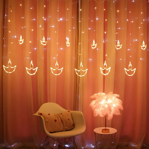 LED Fairy Lights Swastika Garland Curtain String Light for Diwali