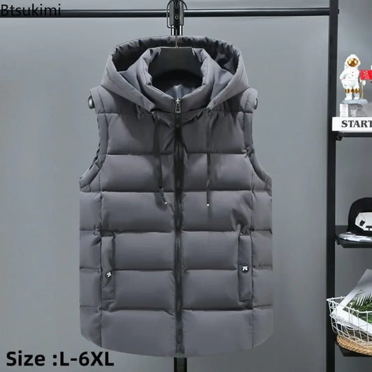 Autumn Winter Men's Parkas Vest 2024 Fashion Trend Zipper Hooded Stand