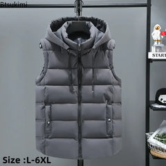 Autumn Winter Men's Parkas Vest 2024 Fashion Trend Zipper Hooded Stand