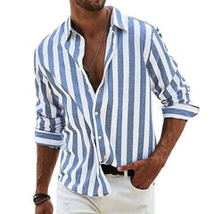Men's Casual Shirt Buttoned Summer T-Shirt Blue Clover Long Sleeve