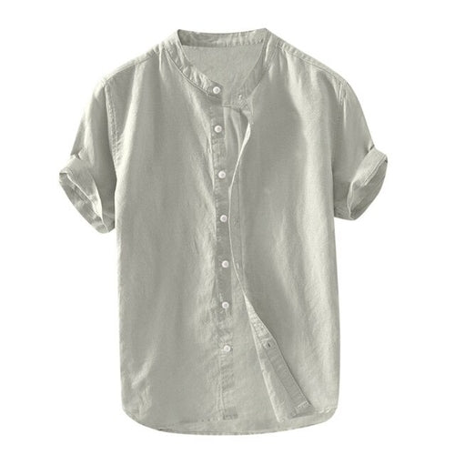 Simple Men's Short-sleeved Shirts Cotton Linen Summer Solid Color