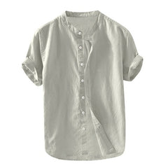 Simple Men's Short-sleeved Shirts Cotton Linen Summer Solid Color