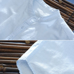 Simple Men's Short-sleeved Shirts Cotton Linen Summer Solid Color