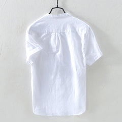 Simple Men's Short-sleeved Shirts Cotton Linen Summer Solid Color