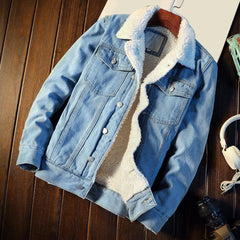 Super Soft Popular Lapel Buttons Jean Jacket Winter Men Jean Outerwear