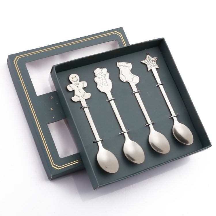 4pcs /Pack Christmas Stainless Steel Spoon Tableware Gift Set, Color: