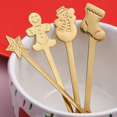 4pcs /Pack Christmas Stainless Steel Spoon Tableware Gift Set, Color: