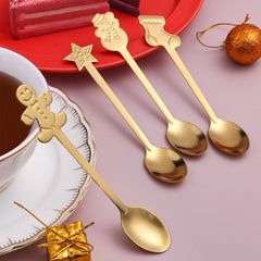 4pcs /Pack Christmas Stainless Steel Spoon Tableware Gift Set, Color: