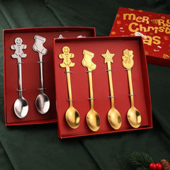 4pcs /Pack Christmas Stainless Steel Spoon Tableware Gift Set, Color: