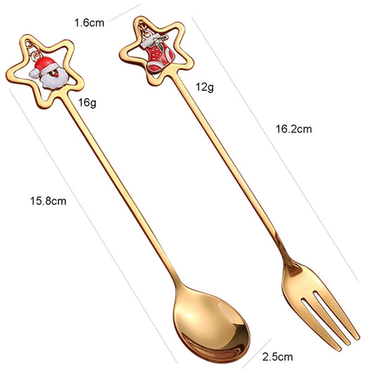 6pcs /Pack Christmas Stainless Steel Spoon And Fork Cutlery Gift Set,