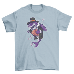 Shark with turkey thanksgiving t-shirt