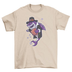 Shark with turkey thanksgiving t-shirt