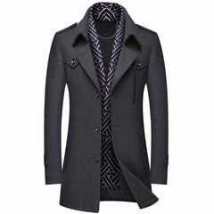 Winter Men Wool Coats New Fashion Middle Long Scarf Collar Cotton