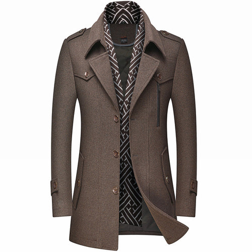 Winter Men Wool Coats New Fashion Middle Long Scarf Collar Cotton