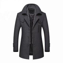 Winter Men Wool Coats New Fashion Middle Long Scarf Collar Cotton