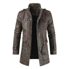 Winter Men's Thick Fleece Leather Jacket Coat Long Outwear Fashion
