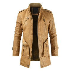 Winter Men's Thick Fleece Leather Jacket Coat Long Outwear Fashion