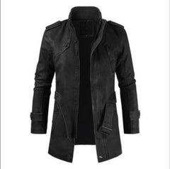 Winter Men's Thick Fleece Leather Jacket Coat Long Outwear Fashion