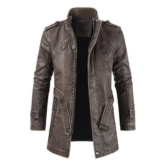 Winter Men's Thick Fleece Leather Jacket Coat Long Outwear Fashion