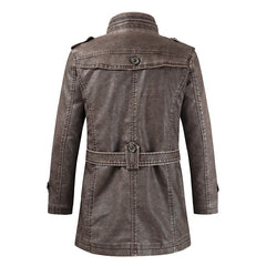 Winter Men's Thick Fleece Leather Jacket Coat Long Outwear Fashion