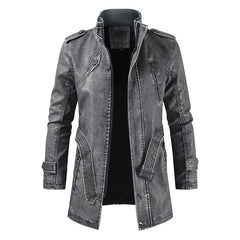 Winter Men's Thick Fleece Leather Jacket Coat Long Outwear Fashion