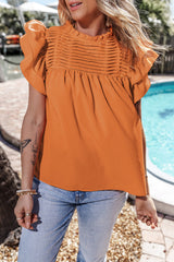 Grapefruit Orange Smocked Ruffle Sleeve Blouse