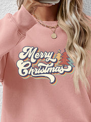 Christmas Letter Graphic Round Neck Sweatshirt